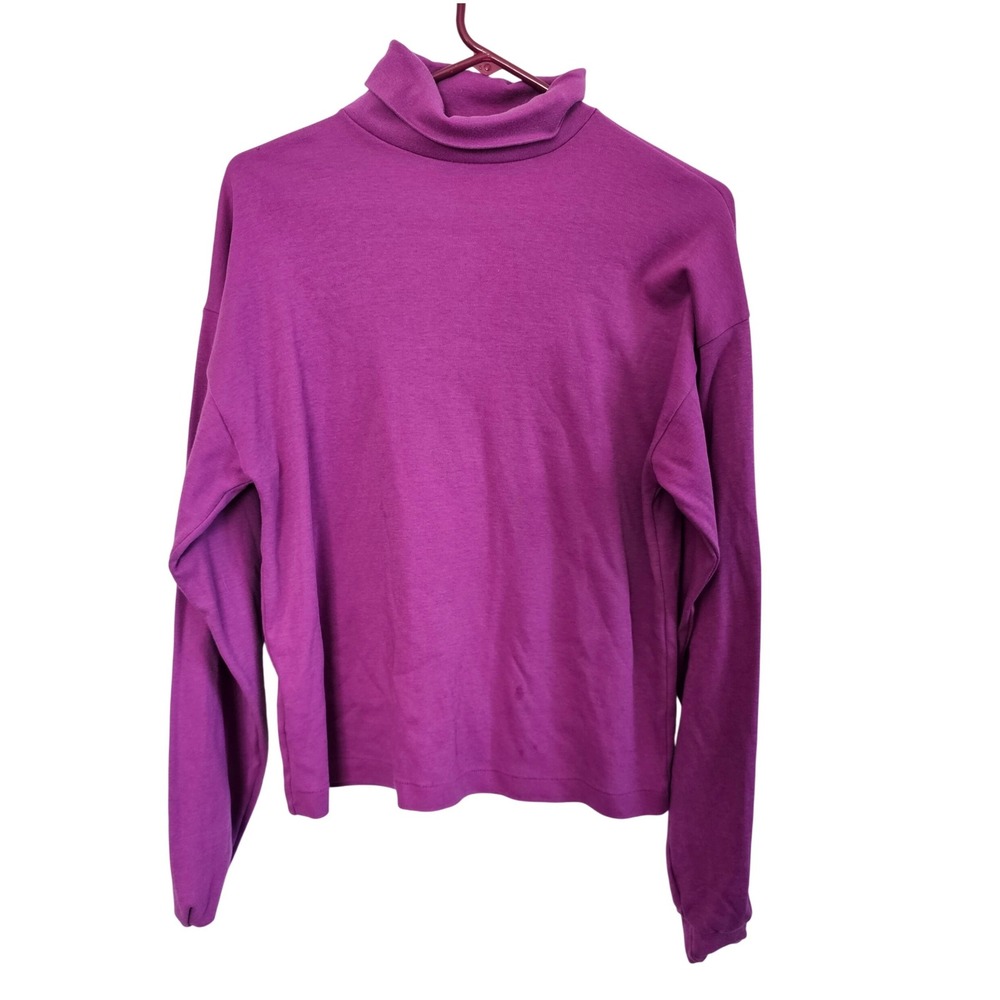 REI Vintage Purple Turtleneck Long‎ Sleeve Cotton Knit Top Made in USA Womens L